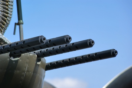 Close up of machine guns used on an World War II era bomber.
