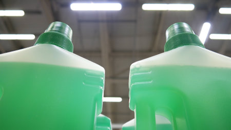 Close-up of plastic bottles with cleaning agentの写真素材