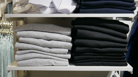 A lot of clothes on the shelves of a clothing store