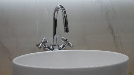 Close-up of a beautiful washbasin in a bathroomの写真素材