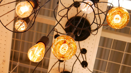 Many beautiful yellow glowing LED lamps