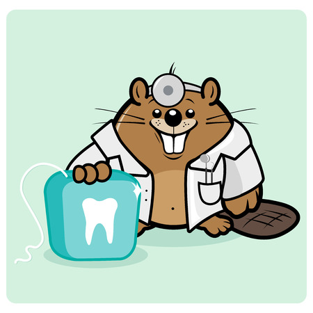Beaver dentist holding a dental floss.のイラスト素材