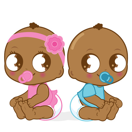 Cute African American baby girl and boyのイラスト素材