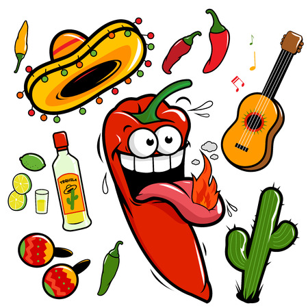 Mariachi chili pepper Mexican vector setのイラスト素材