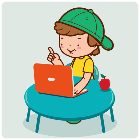 Boy on the computerのイラスト素材
