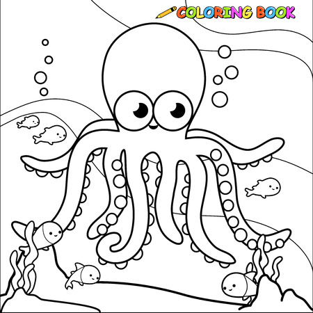 Coloring book underwater octopusのイラスト素材
