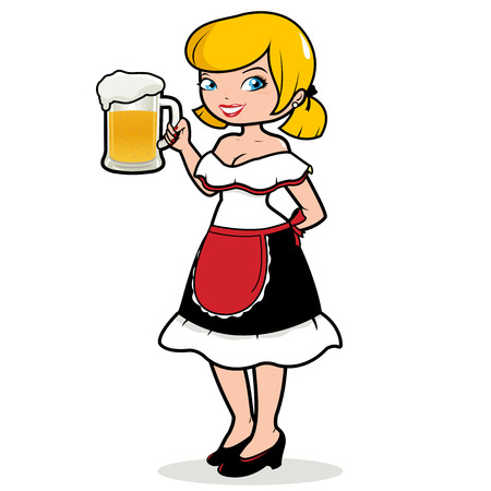 German woman waitress serving a cold beer.のイラスト素材