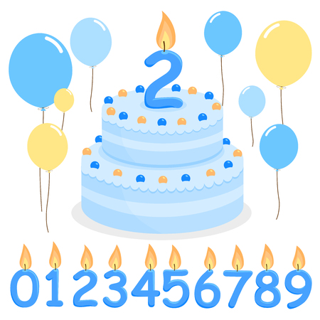 Blue birthday cake balloons and candlesのイラスト素材