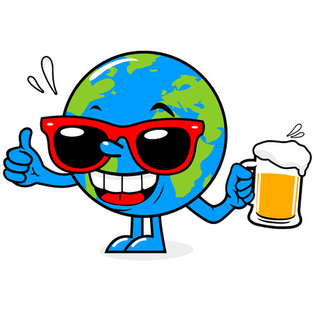 Planet earth drinking beerのイラスト素材
