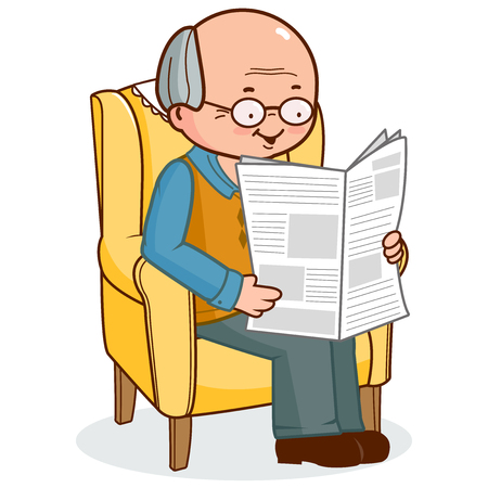Old man sitting in armchair reading the newspaper.のイラスト素材