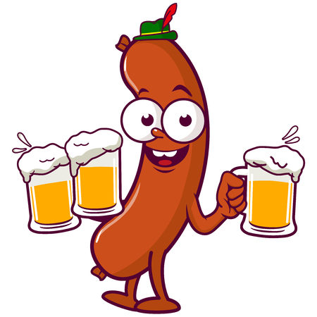 Cartoon Sausage serving beerのイラスト素材