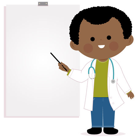 Doctor making a presentation pointing at a white board with a pointer stick.のイラスト素材