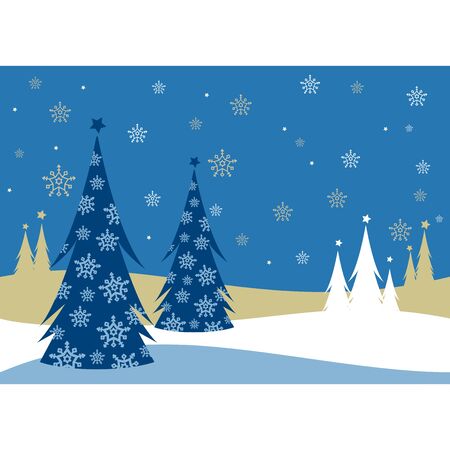 Christmas card with trees in the snowのイラスト素材