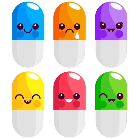 Medicine, capsules, drugs and pills characters. Vector illustrationのイラスト素材