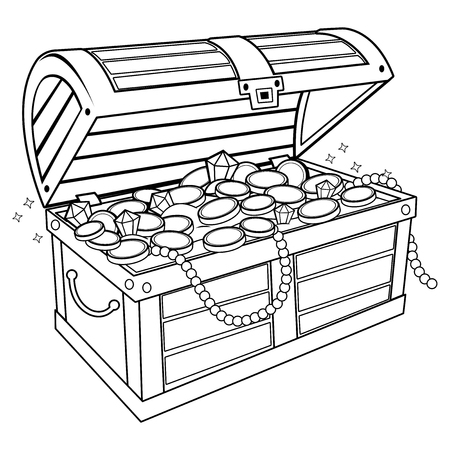 Treasure chest. Black and white coloring book pageのイラスト素材
