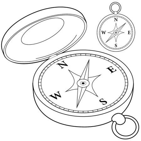 Compass. Vector black and white illustrationのイラスト素材