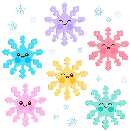 Cute colorful snowflake characters. Vector illustrationのイラスト素材