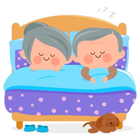 Senior couple sleeping together in their bed. Vector illustrationのイラスト素材