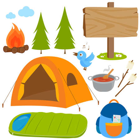 Camping objects and equipment collection. Vector illustration setのイラスト素材