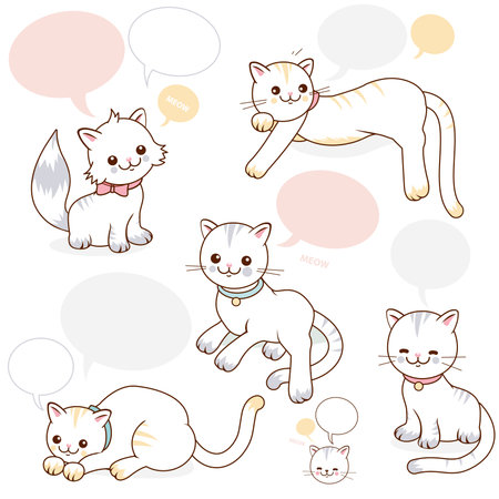 Cute cartoon cats with speech bubbles. Vector illustrationのイラスト素材
