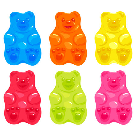Collection of jelly candy bears. Colorful gummy bear set. Vector illustration setのイラスト素材