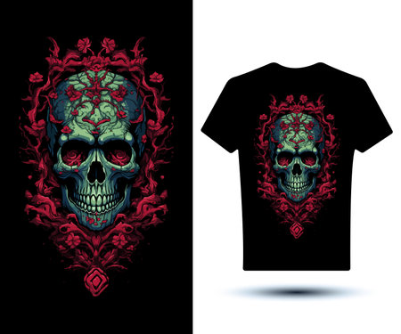 Skeleton black horror t shirt designのイラスト素材
