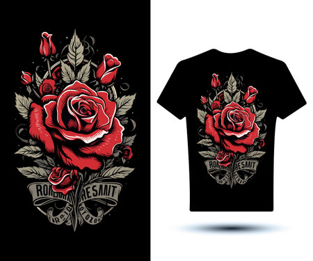 Rose black t shirt designのイラスト素材