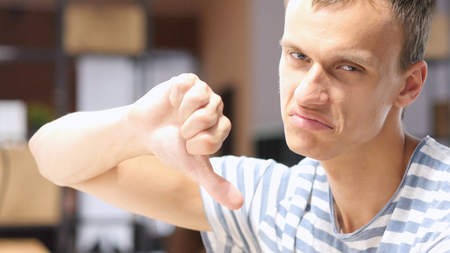 Failure in Project, Poor Results, Thumbs Down Gesture, Portraitの写真素材