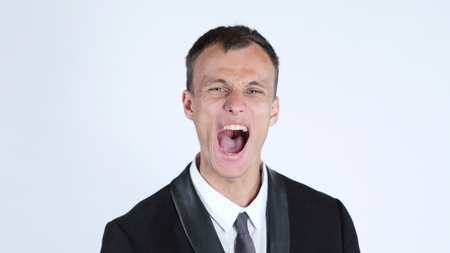 Businessman Screaming, White Backgroundの写真素材