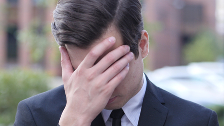 Upset Frustrated Businessman Portrait, Failure, Outdoorの写真素材
