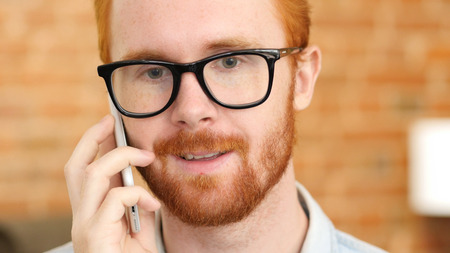 Talking on Phone, Face Close-up of Young Man
