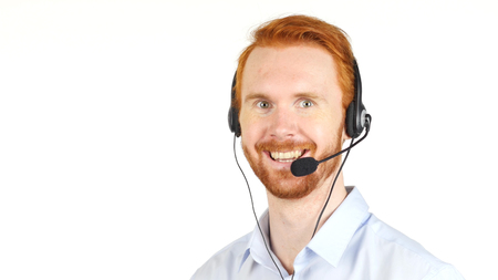 Portrait of Smiling customer service representative workingの写真素材