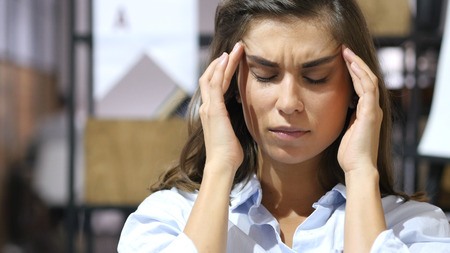 Headache, Frustrated Young Latin Girl, Portraitの写真素材