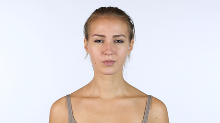 Portrait of Beautiful Girl, White Backgroundの写真素材