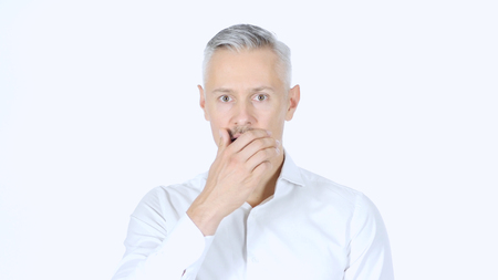 Amazed , Shocked Businessman , Portrait White Backgroundの写真素材