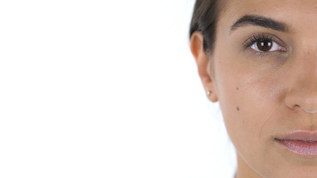 Close up of Girl Half Face, White Backgroundの写真素材