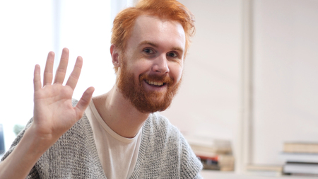 Hello, Waving Hand, Man with Red Hairsの写真素材
