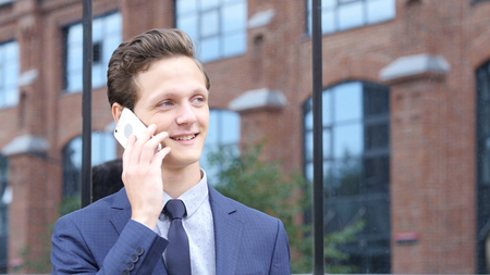 Phone Talk, Negotiation about New Project by Happy Businessmanの写真素材