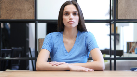 Portrait Of  Beautiful Brunette Woman, Indoorの写真素材