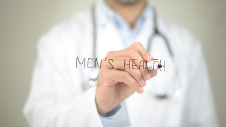 Men's Health, Doctor writing on transparent screenの写真素材