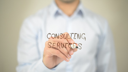 Consulting Service,  Man writing on transparent screenの写真素材