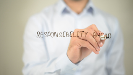 Responsibility Ahead, writing on transparent screenの写真素材