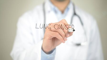 Lung Cancer , Doctor writing on transparent screenの写真素材