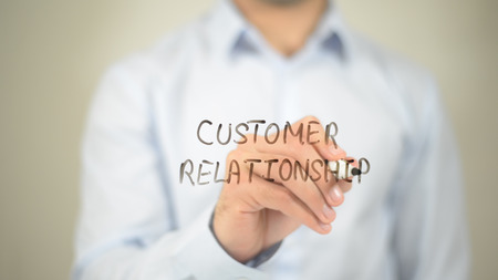 Customer Relationship , writing on transparent wallの写真素材
