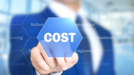 Cost, Businessman working on holographic interface, Motion Graphicsの写真素材
