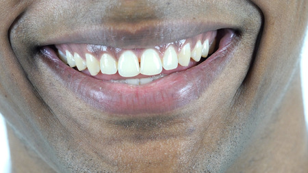 Perfect Smiling Lips of Black Manの写真素材