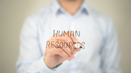 Human Resources,  Man writing on transparent screenの写真素材