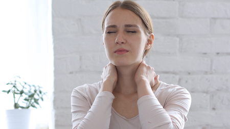 Neck Pain, Tired Woman in Office