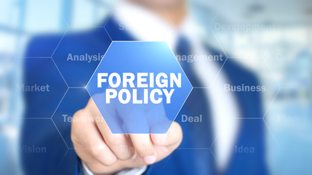 Foreign Policy, Man Working on Holographic Interface, Visual Screenの写真素材