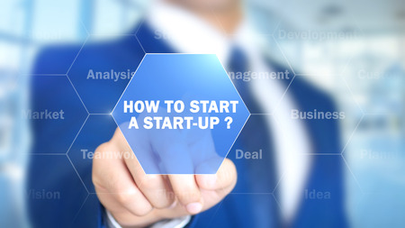 How to Start a Startup, Man Working on Holographic Interface, Visual Screenの写真素材
